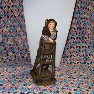 Hand-Painted Girl on Ladder Figurine - Brown